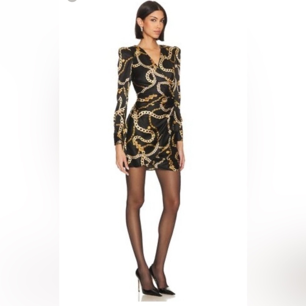 L'AGENCE Black and Gold Chain Print Long Sleeve Dress. Paid $600.